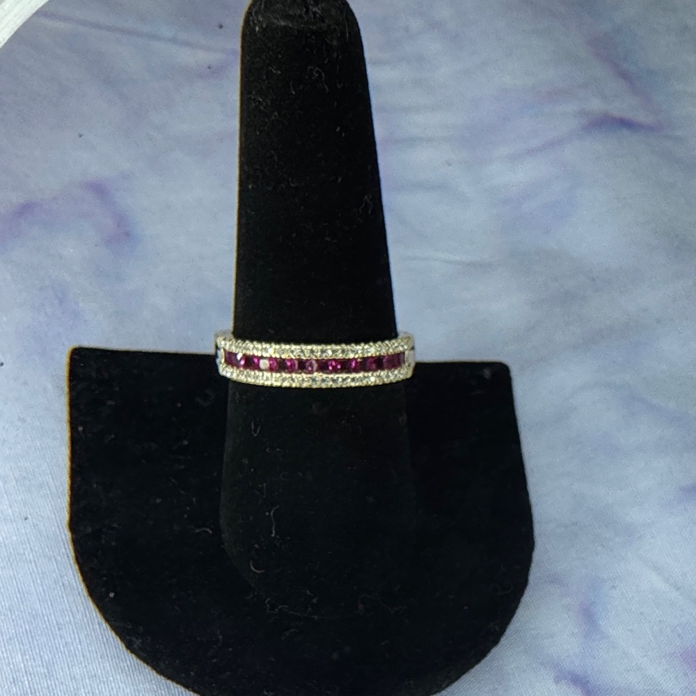 Classic Gold Ruby and Diamond-Style Band in 925 Silver